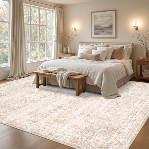 Area Rugs 9x12 Living Room Rug: Washable Rug Soft Vintage Boho Carpet Indoor Floor Non-Slip Stain Resistant Large Carpets for Bedroom Dining Room Farmhouse Nursery Home Office Beige view 4