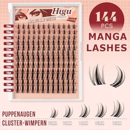 Higu clace Fairy-Lash-Clusters,144Pcs Manga Lash Clusters DIY Cluster Eyelash Extensions 10-18 mm, D Curl Lash Extension Natural Look Reusable Clear Thin Band Mix Spikes Manga Lashes(Fairy-DH-144Pcs) view 5