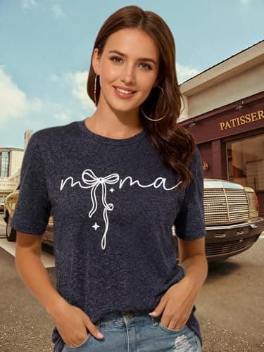 Mama Shirts for Women Mama Shirt Heart Printed Casual Gigi Short Sleeve Tee Top view 4