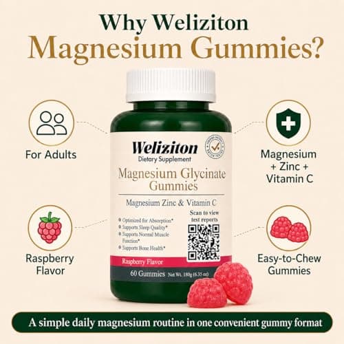 Weliziton Magnesium Glycinate Gummies 100mg -Magnesium Gummies for Adults with Zinc & Vitamin C, Gentle on Stomach, Sleep, Calm & Muscle Support, Sugar-Free Raspberry Flavor, 60 Count (30-Day Supply) view 4