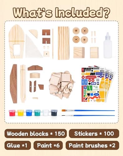 Wooden Build Paint Art Crafts Kit 3 Pack, Make Your Own Car Boat & Plane DIY Craft Toys for Kids Boys, STEM Educational Toy Set for Kids Ages 4-8, 8-12 view 3