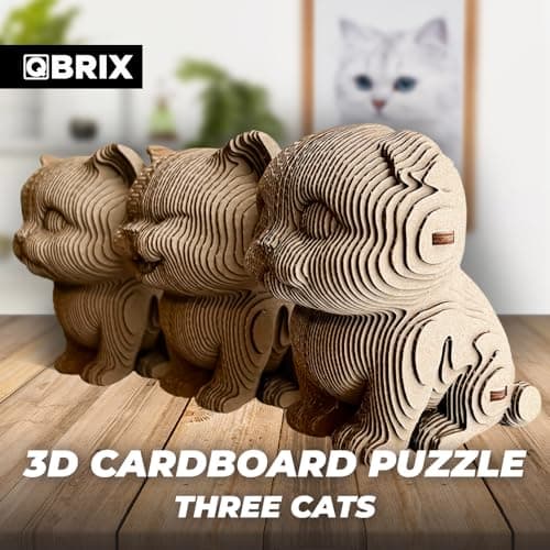 QBRIX 3 Cats 3D Puzzles for Adults, 3D Model Kit for Teens, DIY Crafts for Home Decor, Original Gift for Boys&Girls 14+, Cardboard Model Building Kit view 3