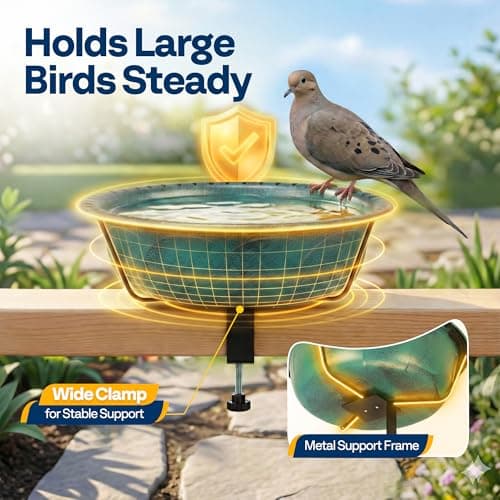 VIVOHOME Deck Mounted Bird Bath for Outside, Weather-Resistant ABS Bird Bath and Feeder with Adjustable Metal Clamp for Railing, Fence, Balcony, 1.45 Gallons, Green view 6