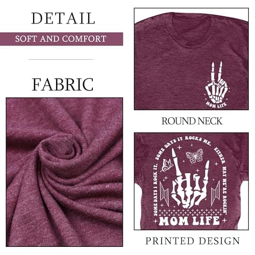 Ithalt Womens Mama Shirt Mom Life Shirts Skeleton Mother Printed T-Shirt Rock and Roll Short Sleeve Tops view 6