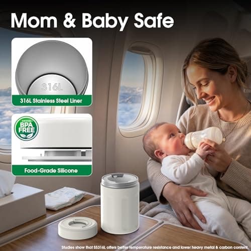 NesveCit Portable Breast Milk Cooler, 24H Chill Medical-Grade 316L Stainless Steel, 2-in-1 Breastmilk Cooler Bottle & Thermos with Leakproof Storage Bottle, No Ice Needed for Travel/Work, 10oz, Beige view 2