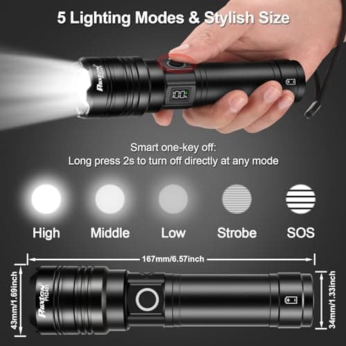 PHIXTON Rechargeable Flashlights 100000 High Lumens Long Range 3280 FT, Super Bright USB C LED Flashlight Long Lasting 15 Hours, Powerful Multifunctional Strong Flash Lights, for Camping view 4