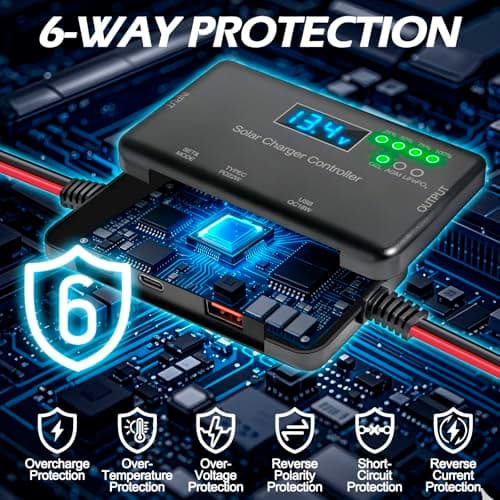 VUICCI 20A Solar Charge Controller 12V, 30V Max VOC | 22W Type-C & 18W USB Fast Charging | LCD Display, Multi Protection | Compatible with LiFePO4, AGM, Gel | for RV, Solar Shed Off Grid System view 3