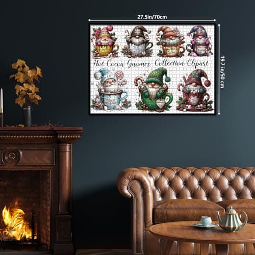 Christmas Hot Cocoa Gnome Puzzles for Adults 1000 Pieces Colorful Xmas Holiday Winter Santa Claus Art Jigsaw Puzzle Impossible Hard Difficult Challenging Puzzles as Family Game view 6