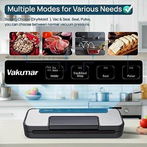Vakumar Vacuum Sealer Machine, 80Kpa Food Vacuum Sealer Machine with Double Pump, Dry,/Moist, Pulse Mode, Handle Locked Design, LED Indicator Light & Cutter,12MM Widened Heating Strip view 4