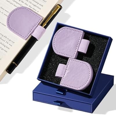 2Pcs Magnetic Leather Bookmarks with Gift Box Round-Shaped Magnetic Pen Holder Book Marks Clip Gift for Book Lover Readers Cute Bookmark for Women, Purple