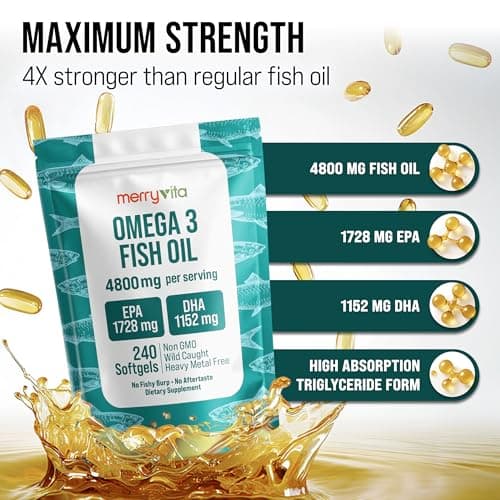 Omega 3 Fish Oil 4800 mg – EPA 1728 mg | DHA 1152 mg from Wild-Caught Anchovies – Burpless Mini Softgels – Pure Omega-3 Fatty Acid Supplement – Non-GMO, Gluten-Free, No Aftertaste – 240 Capsules view 2