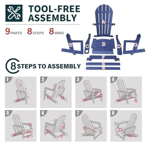 QuinnAndSunny Weather-Resistant Adirondack Chair, Navy Blue HDPE Outdoor Patio Chairs with Cup Holder, Fire Pit Chairs & Outdoor Seating view 6
