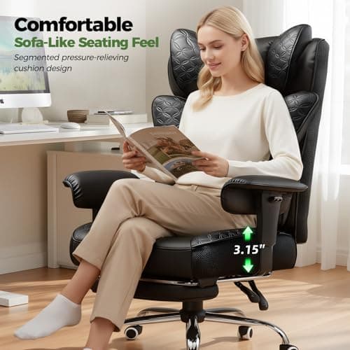GTPLAYER Big and Tall Office Chair Wide Ergonomic Gaming Chair with Deluxe Embossing Designed Leather with Foot Rest,150°Reclining Adjustable Soft Armrests Pocket Spring Back Support and Pillow view 3