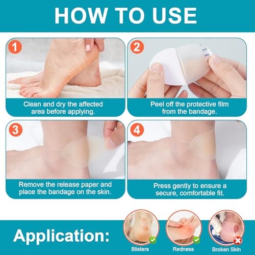 30PCS Hydrocolloid Gel Blister Bandages Pads, Multi-Size Waterproof Adhesive Blister Bandages, Waterproof Blisters Pads & Blisters Cushions for Heel, Toe & Foot view 6