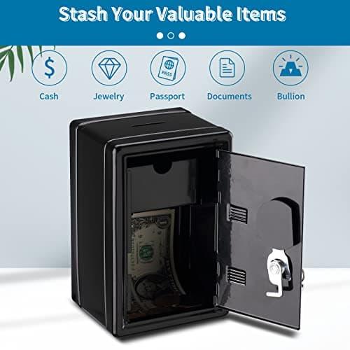 Younion Money Safe and Cash Lock Box, Mini Size Security Safe Box for Money Jewelry and valuables, 4.6"x 4.2"x 6.9" Black view 4