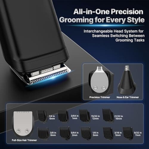 Valano Beard Trimmer Hair Clippers for Men All-in-One Self-Sharpening Electric Men's Cordless Rechargeable Mustache Grooming Kit Gift for Ear Nose Body Public view 2