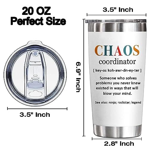 YXOTJHS Chaos Coordinator Tumbler, Chaos Coordinator Gifts for Women Boss Lady Coworker Manager Teacher Assistant Mom-Thank You Gift, Birthday Gifts for Women-20 Oz Stainless Steel Tumbler view 3