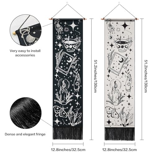 ARTCREATOR Pack of 2 Witchy Black and White Vertical Tapestries - Gothic Aesthetic Long Tapestry for Living Room and Bedroom Wall Decor (12.8 x 51.2 inches) view 7