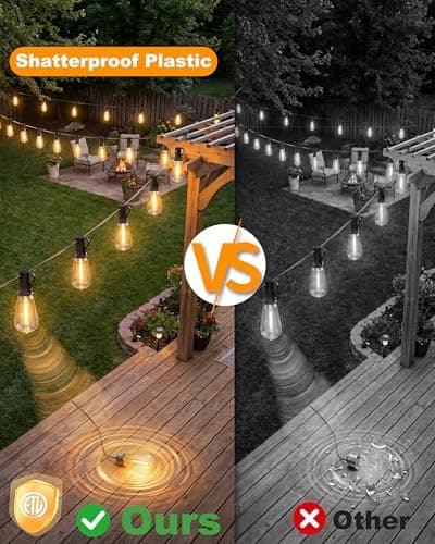 Outdoor String Lights 54FT Connectable ST38 Patio Lights Outdoor Waterproof | 15 Shatterproof Edison Bulbs Dimmable Plug-in, 2700K Warm White Hanging Light for Balcony Backyard Garden Porch Party Decor view 5