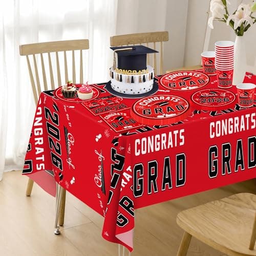 OHOME 2026 Graduation Decorations - Graduation Decorations Class of 2026 - Serve 24 - Red Plates Tablecloth Napkins Cups Banner- Graduation Party Favors Supplies view 4