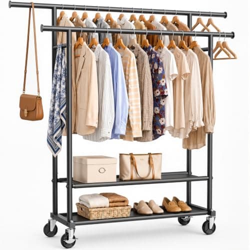 Portable Clothes Rack Rolling Garment Rack with Wheels 26OLBS Black — image 1