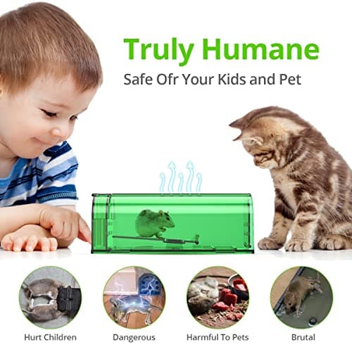 Humane Mouse Trap No Kill, Live Mice Traps Indoor for Home, Reusable Mouse Catcher for House, Catch and Release Rat Capture Cage, Quick Effective and Safe for Pets-2 Pack view 4