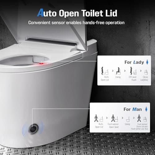 Electric Smart Toilet with Bidet Built-In & Tank, No Water Pressure Limit, Modern Design with Foam Shield, Foot Sensor & Auto Flush, Elongated One Piece, Heated Seat, Warm Air Dryer, 1000g MaP Flush view 5
