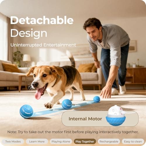 Apasiri Interactive Dog Toys: Automatic Moving Dog Balls with LED Lights, Puppy Toy to Keep Them Busy, Shaky Dog Ball for Small,Medium,Large Dogs, Dog Toys for Aggressive Chewers,Rechargeable - (Blue) view 5