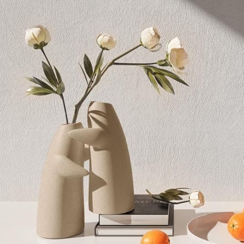for Him – Embrace Ceramic Vase Set of 2, Clay Hugging Design Flower Vase, Minimalist Romantic Home Decor for Anniversary & Love Gifts view 2