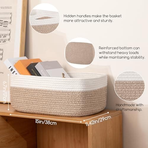 OIASKET Storage Baskets for Organizing 3 Pack, Woven Baskets for Shelves, | Closet Organizer Bins with Handle, Empty Gift Basket, Toy Storage for Toys, Blankets, Towels, Clothes, Books, 15"x11.42"x6.7" view 2