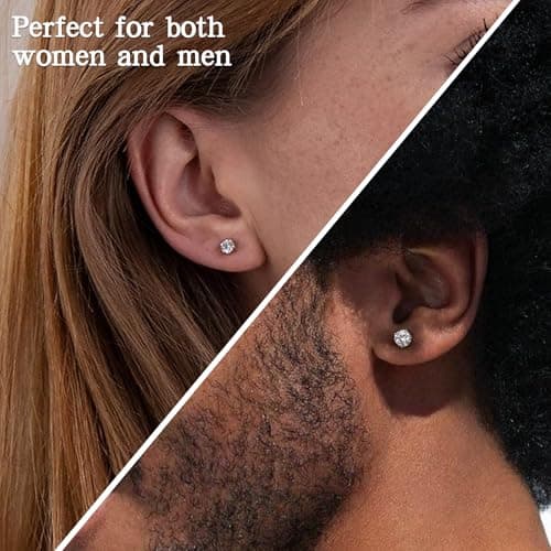 Handi Queen Moissanite Stud Earrings for Men Women, 925 Sterling Silver 18K White Gold Plated, 1CT 6.5mm Round Cut, VVS1 D Color （0.6-2ct） view 5