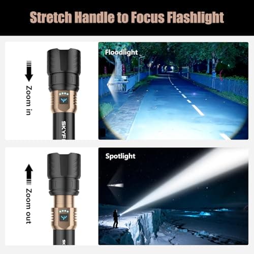 SKYFIRE Rechargeable Flashlights High Lumens with Ignition Lens &3 Colors Light,10000mAh LED Super Bright Flashlight, Zoomable,4Modes,Waterproof Tactical Flash Light for Outdoor,Home &Gift view 2