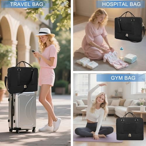 Travel Duffle Bag for Women Carry on Bags Overnight Weekender Bags Toiletry Hospital Gym Bag with Shoe Compartment 3pcs Set view 7