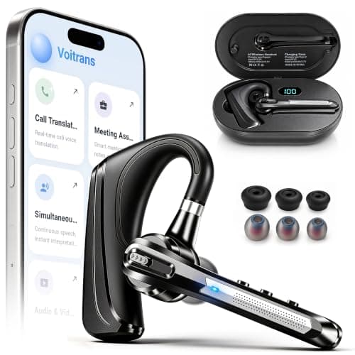 Bluetooth Headset for Work Calls & Live Streams, AI Translator Earbuds | 122H Playtime, 800mAh Charging Case, Hands-Free Phone Call Translation Wireless Earpiece with Mic for Driving Trucker Office — image 1