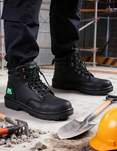 SKPRO Steel Toe Work Boots for Men, Lightweight Non Slip Boots, Safety Toe Construction Leather Water-Resistant Shoes view 2