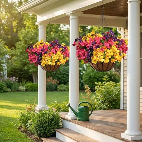 trytuny Artificial Flowers for Outdoor, Realistic Faux Plants for Outside Indoor Porch Patio Window Box Planter Home Decor (12pcs - Yellow Purple Rose red) view 2