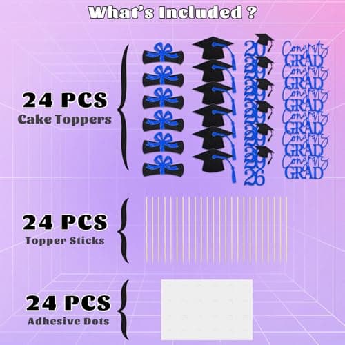 Oeyliz Graduation Cupcake Toppers 2026 Graduation Theme Cupcake Toppers Glitter 2026 Grad Cap Congrats Grad Diploma Cupcakes Toppers 24 PCS For 2026 Graduation Cake Decorations Supplies Blue view 5