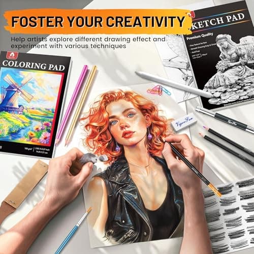 106 PCS Art Supplies Sketching Kit, Pro Drawing Pencils with 3-Color Sketchbook, Coloring Book, Colored Graphite Charcoal Watercolor & Metallic Pencils, Drawing Supplies Gifts for Artists Adults view 7