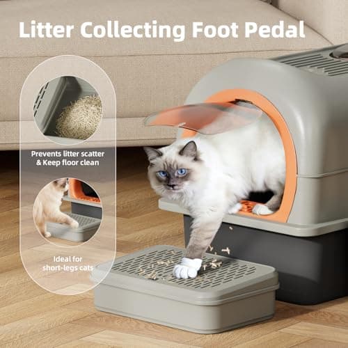 EchoSmile Stainless Steel Cat Litter Box with Lid, Large Enclosed Litter Box Top Entry for Big Cats & Kitty, Non Stick Metal Litter Box with Scoop & Foot Pedal, Odor Free, Anti-Leakage, Grey view 7