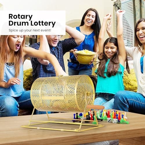 VIVOHOME 11 Inch x 8 Inch Brass Plated Raffle Drum Lottery Spinning Drawing with Wooden Turning Handle Holds 2500 Tickets view 3