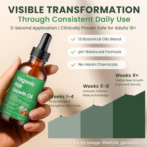 Hair Growth Oil with Rosemary Castor Oil Vegan Strengthening Formula for Thinning Hair Regrowth Treatment in Natural Vegan Hair Serum to Nourish Scalp Stimulate Follicles 3PCS for Man and Women view 3