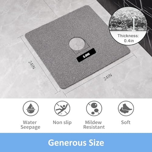 LYGLIGH Square Shower Mat, 24''X24'' Super Non Slip Shower Mats for Inside Shower, Soft PVC Loofah Bath Mat Without Suction Cups for Tub, Quick-Dry, Easy Clean Bathroom Floor Accessories, Grey view 2