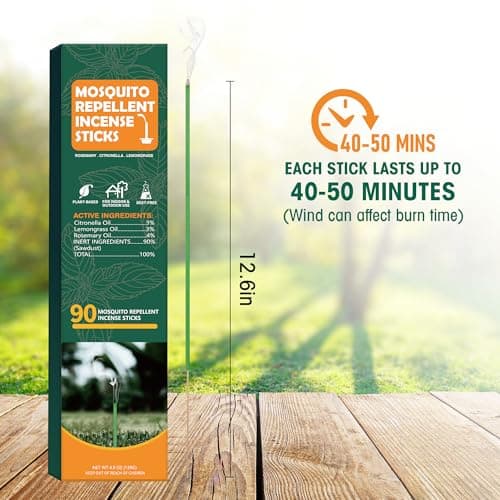 90 pcs Citronella Mosquito Repellent Incense Sticks, Deet Free Mosquito Repellent Outdoor Patio, Natural Essential Oil Mosquito Barrier for Patio, Indoor, Camping, Fishing view 4