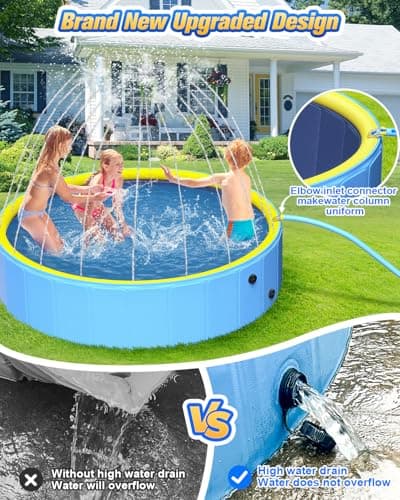 Yivsen 63in Sturdy Dog Pool with Sprinkler, 2-in-1 Non-Slip Kiddie/Kids Pool Hard Plastic, Foldable Dog Sprinkler Pools for Large Dogs, Portable Pet Swimming Pool for Summer Outdoor Backyard view 6