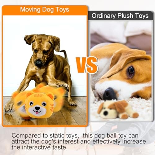 Mity rain Interactive Dog Toys, Active Moving Pet Plush Toy for Dogs, Dog Squeaky Moving Ball Toys with Chewable Plush Cover&Music for Small Medium Large Dogs Chasing (Tiger Pattern) view 4