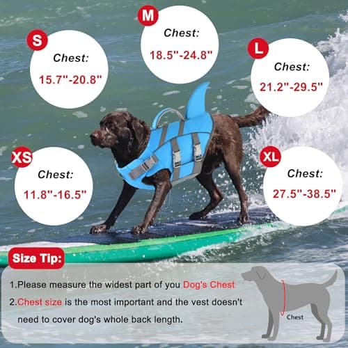 Dogcheer Dog Harness-Style Life Jacket Shark, Reflective Dog Life Vest for Swimming Boating, Adjustable Puppy Swim Vest, Pet Floating Device for Small Medium Large Dogs - Blue, L view 6