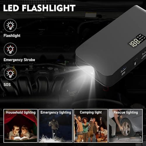 BOOKOO Car Battery Jump Starter 4000A,16000mAh Portable Battery Jumper Cables for Car 8L Gas 7L Diesel Engines,Jump Box with USB QC 3.0 PD 18W Fast Charging,3 LED Modes with SOS for Emergency Use view 4