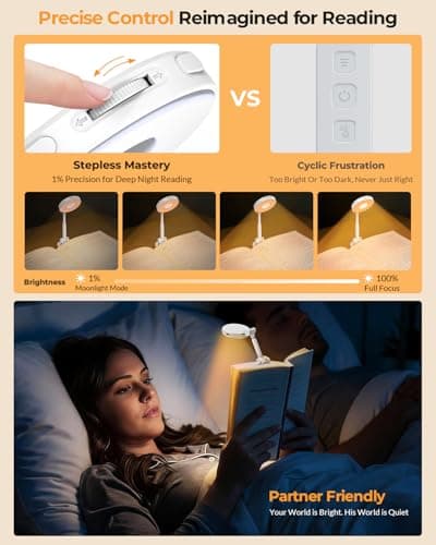 EastPin Book Light for Reading in Bed: Rechargeable 18 LED Clip on Reading Light with Timer & Memory Eye-Caring 3 Color Temperature Stepless Dimming Night Reading Lamp Gifts for Book Lovers Men Kids view 2