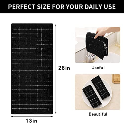 Homaxy 100% Cotton Terry Kitchen Towels(Black, 13 x 28 inches), Checkered Designed, Soft and Super Absorbent Dish Towels, 4 Pack view 3