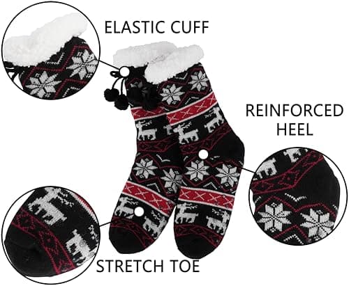 BenSorts Women Non Slip Winter Thick Slipper Socks with Grippers Warm Fuzzy Socks Christmas Gifts view 4